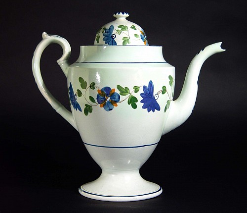 Inventory:  Pearlware, Antique English Pottery Pearlware Botanical Coffee Pot, Circa 1820-25, $750