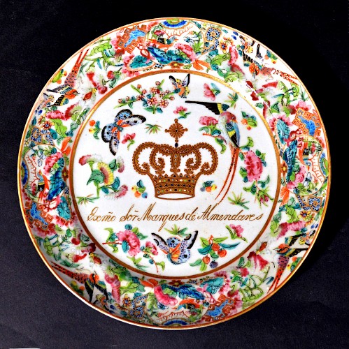 Inventory:  Chinese Export Porcelain, Chinese Export Armorial Porcelain Plate for the Cuban-market, Marquis de Almendares Ignacio Herrera, Circa 1843, $2,800