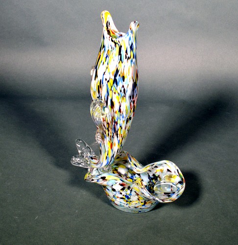 Inventory:  Murano Glass, Murano Glass ""End of Day"" Fish Sculpture Ashtray, 1960's., $225