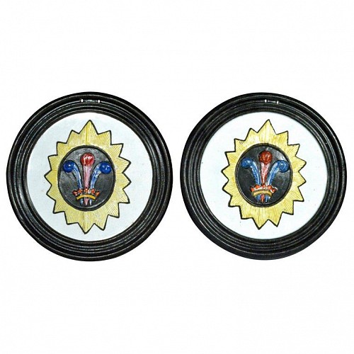 Inventory:  Pearlware, Antique English Pearlware Prince of Wales Feathers Pottery Plaques, 1800-1820, $3,000