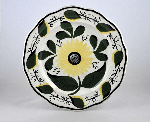 Inventory:  Pearlware, Antique English Pottery High-fired Pearlware Sunflower Plate, Circa 1840, $300
