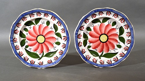 British Pottery English Pottery Pearlware Botanical Plates Depicting Stylized Daisies, 1820 $750