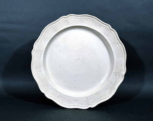 Inventory:  British Pottery, English Saltglaze Charger with Barleycorn Design on border- Massive 17 1/4 inch, 1762-70, $1,500