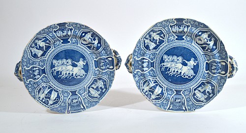Inventory:  Spode Factory, Spode Greek Pattern Blue Printed Hot Water Dishes, 1810, $1,850