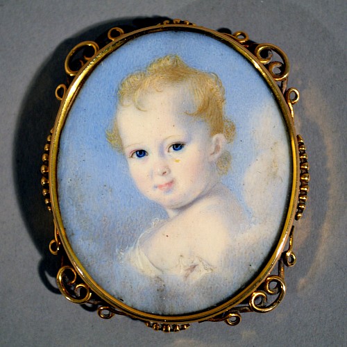 Search:  Portrait Miniature, English Portrait Miniature of a Child, Circa 1840-50, $1,500