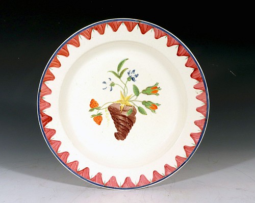 Inventory:  Creamware Pottery, English Creamware Cornucopia Wall Pocket Decorated Plate, 1800-20, $550