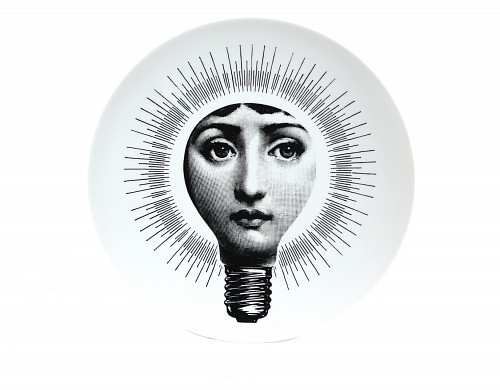 Inventory:  Piero Fornasetti, Fornasetti Porcelain Themes & Variation Plate, #83, The Light Bulb, 2000, $785