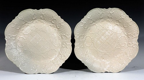 Inventory:  Salt Glazed Stoneware, English Staffordshire Salt-glaze Stoneware Pair of Dishes, 1755-60, $750