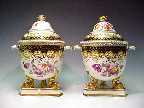 Inventory:  Ridgway Porcelain, Antique Ridgway Porcelain Pair of Fruit Coolers, Covers and  Liners, Circa 1820-25, $3,500