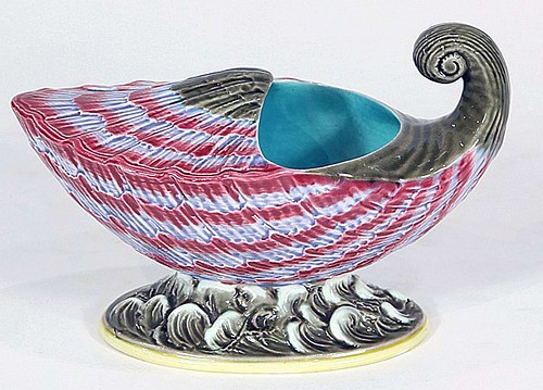 Inventory:  Wedgwood Pottery, Wedgwood Majolica Shell-form Spoon Warmer, Dated 1872, $2,850