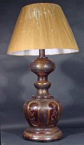 Inventory:  China Trade, Bronze Monumental Chinese Oil Lamp, Circa 1880, $2,500