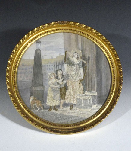Silkwork Painted Silkwork Picture of a Milkmaid and Children, By V. Shakorley, Circa 1780-1800 SOLD •