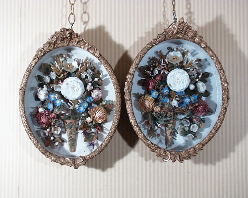 Inventory:  shellwork, Oval Sea Shell Pictures in Shadow Box, Circa 1840, SOLD •