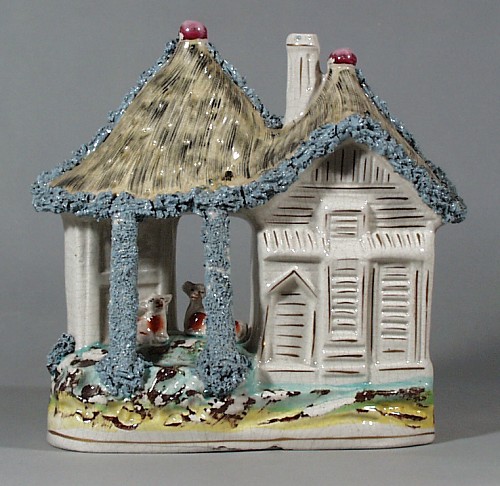 Inventory:  Staffordshire, Antique Staffordshire Pottery Model of a Cottage, Circa 1850, $450