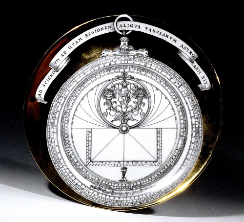 Inventory:  Piero Fornasetti, Vintage Piero Fornasetti Porcelain Astrolabe Large Plate, #11, Early 1970's, $600