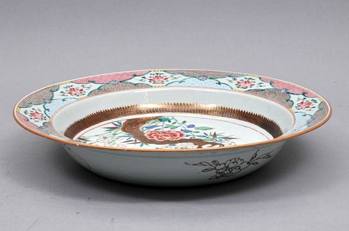 Inventory:  Chinese Export Porcelain, 18th Century Chinese Export Porcelain Large Famille Rose Basin, Circa 1735-50, $7,500