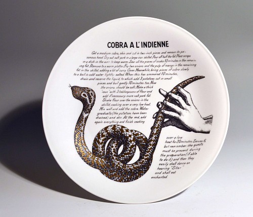Piero Fornasetti Piero Fornasetti Fleming Joffe Porcelain Recipe Plate- Cobra A L'Indienne, 1960s $650