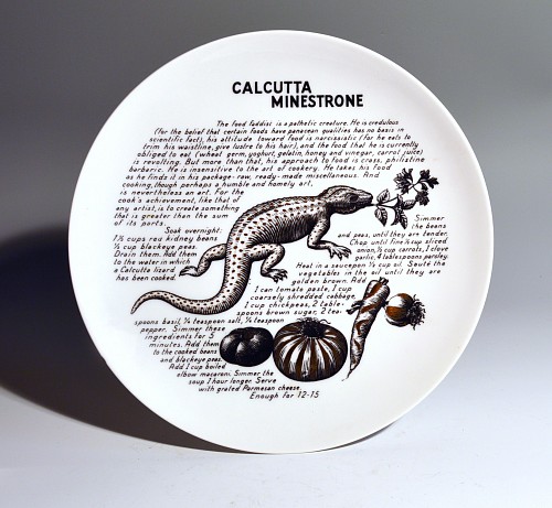 Inventory:  Piero Fornasetti, Piero Fornasetti Fleming Joffe Porcelain Plate- Calcutta Minestone, 1960s, $650