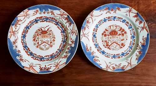 Inventory:  Chinese Export Porcelain, Chinese Export Porcelain Early Armorial Plates, Arms of Van Gellicum, Dutch Market, Kangxi Period, Circa 1720, $1,900