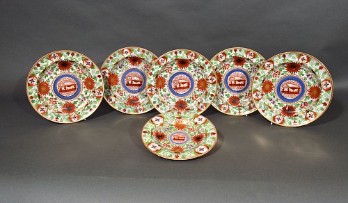 Chamberlain's Worcester Chamberlain Worcester Porcelain ""Crazy Cow"" Pattern Set of Plates, 1815-20 SOLD •