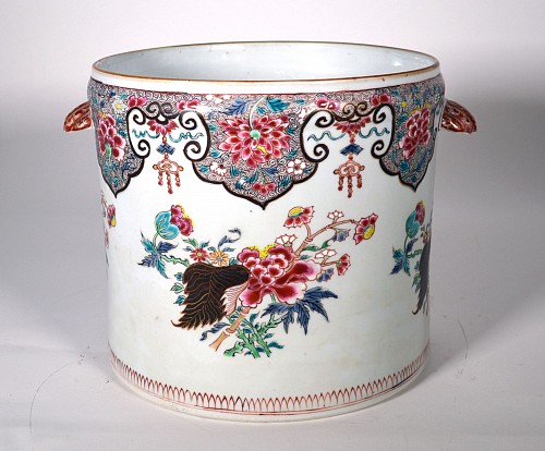 Inventory:  Chinese Export Porcelain, Chinese Export Porcelain Very Large Famille Rose Cache Pot or Wine Cooler, 1750-60, $10,000