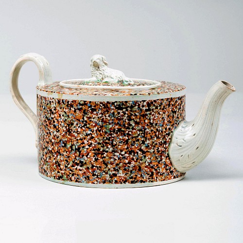 Inventory:  Pearlware, Staffordshire Pearlware Teapot and Cover with Inlaid Agate and Spaniel Finial, Attributed to the Ralph Wood Family or Ralph Wedgwood, 1780, $4,950