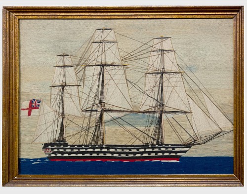 Inventory:  Sailor's Woolwork, English Sailor's Woolwork of a Second Rate Battleship with White Ensign, 1865-75, $7,000