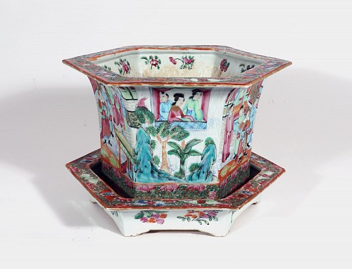 Search:  Chinese Export Porcelain, Chinese Export Porcelain Rose Canton Cache Pot & Stand, 1840-60, $3,500