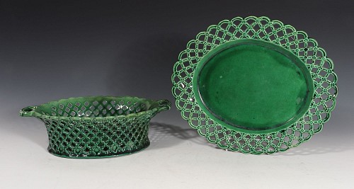 Inventory:  British Pottery, English Pottery Green-Glazed Openwork Basket & Stand, 1770-80, $3,900