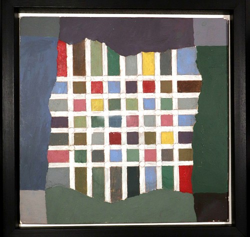 Search:  Robert J. Wirth, Robert J. Wirth Collage Painting of a Color Grid, Dated 1994, $850