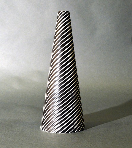 Inventory:  Stig Lindberg, Stig Lindberg Stoneware Conical Vase, Domino Series, Black/White, 1954, $750