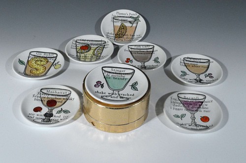Inventory: Piero Fornasetti Coasters with Eight Cocktail Recipes, 1960s, SOLD •