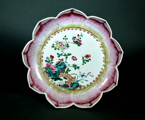 Inventory:  Chinese Export Porcelain, Chinese Export Porcelain Lotus Leaf-Shaped Dish, 1765, $2,750