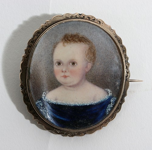 Search:  Portrait Miniature, American Portrait Miniature of a Young Girl, 1840, $750