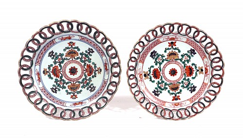 Inventory:  Chinese Export Porcelain, Kangxi Period Chinese Export Porcelain Famille Verte Openwork Dishes- A Pair, 1700, $1,850