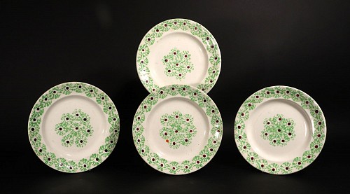 Inventory:  British Pottery, Antique English Pottery Spatterware Plates- A Set of Four, 19th Century, $450