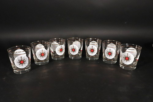 Inventory:  Vintage, Vintage Libbey Glass Nautical Double Rocks Cocktail Glasses- A Set of Seven, 1970s, $350