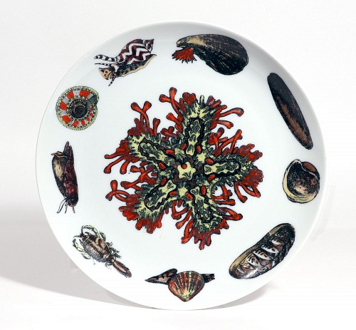 Inventory:  Piero Fornasetti, Piero Fornasetti Porcelain Conchiglie Seashell Plate With Snails and Mollusks, #2, 1960-70s, $650