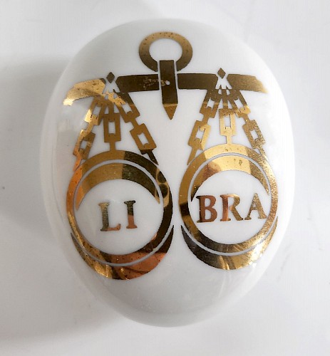 Piero Fornasetti Piero Fornasetti Zodiac Ceramic  ""Libra"" Pebble Paperweight, 1960 SOLD •
