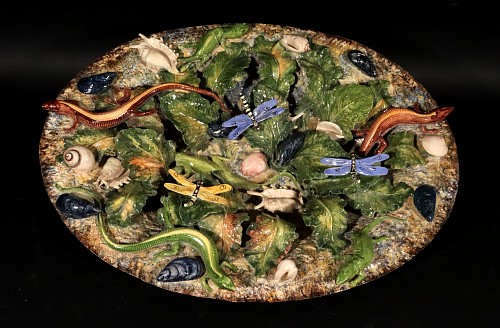 Majolica Palissy Ware Majolica Pottery Trompe L'oeil Charger by Christine Viennet, Inscribed 1961 $4,750