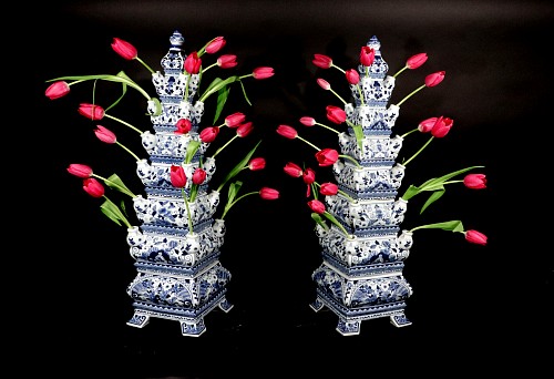 Inventory:  Chinese Porcelain, Vintage Porcelain Large Underglaze Blue Tulipiere Vases, Chinese, $4,500
