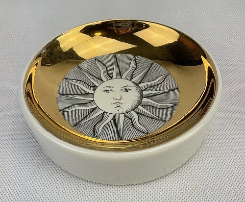 Inventory:  Piero Fornasetti, Piero Fornasetti Sunburst Jewelry Trinket Ceramic Dish, late 20th century, $750