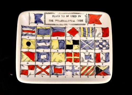 Inventory:  Piero Fornasetti, Piero Fornasetti Ceramic International Flag Code Jewelry Dish, 1960s, $750