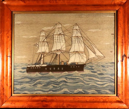 Sailor's Woolwork British Sailor's Woolwork of Royal Navy Ship in Rough Seas, 1870-75