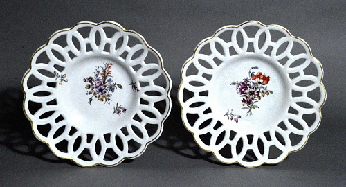 Search:  Chelsea Factory, 18th-century Chelsea Porcelain Latticed Circular Dishes, Gold Anchor Period, Circa 1760, $2,500