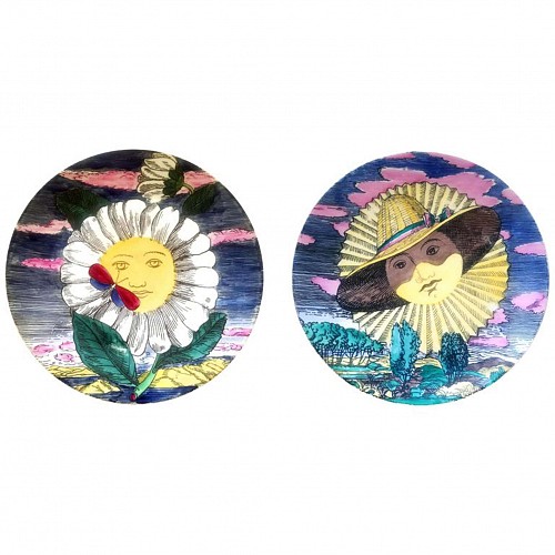 Inventory:  Piero Fornasetti, Piero Fornasetti Mesi & Soli Pattern, May and June, Pair of Porcelain Plates, 1950s, $800
