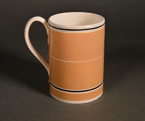 Inventory:  Mocha, Mocha Pottery Mug with Ochre Slip Ground, 1790-1810, $850
