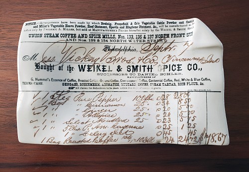 Piero Fornasetti Piero Fornasetti Ashtray of A Bill of sale from the Weikel & Smith Spice Company, Philadelphia, 1960 $600