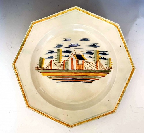Inventory:  Pearlware, Octagonal Prattware Soup Plate, 1810-20, SOLD •