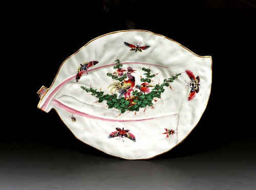 First Period Worcester Porcelain First Period Worcester Porcelain Fancy Bird-decorated Leaf Dish, 1770 $2,500